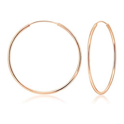 DTPsilver® orecchini donna argento 925 placcato in oro rosa - orecchini cerchio donna - creoli - cerchietti - spessore 2 mm - diametro 70 mm