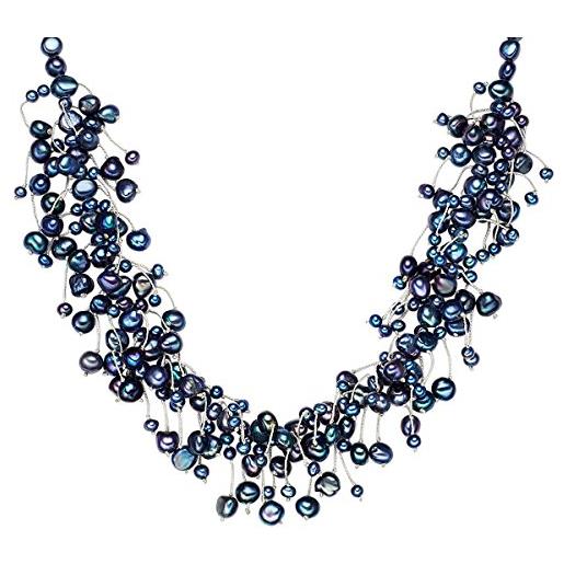 Valero Pearls catena da donna in argento sterling 925 con rodio con perle coltivate d'acqua dolce blu pavone 00120314