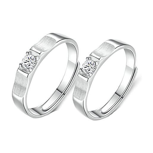 Gualiy anelli uomo donna argento 925 regolabili, anello fidanzamento incidere solitario anello con zircone anello