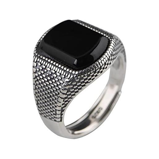 Mesnt anelli argento regolabili, anello in argento 925 per uomo donna punk vintage con agata argento nero