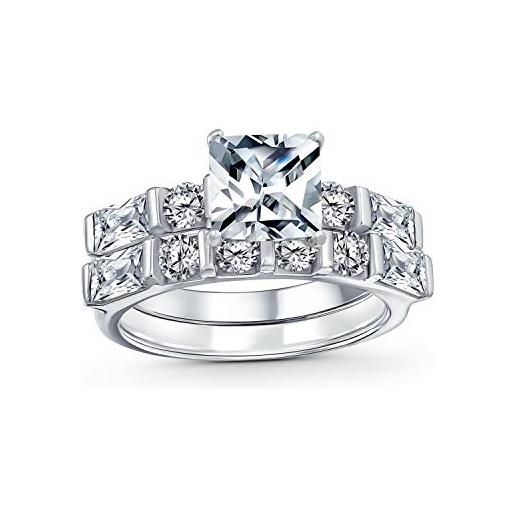 Bling Jewelry anello tradizionale personalizzato aaa cz baguettes side stones 2ct piazza princess cut brilliant solitaire anniversary engagement wedding band set per donne. 925 sterling argento personalizzabile