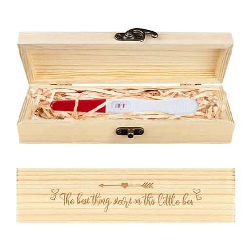CHGCRAFT scatola regali annuncio di gravidanza in legno test di gravidanza scatola souvenir regalo annuncio con nastro di raphia per marito nonni genitori 8x2x1.2 pollice