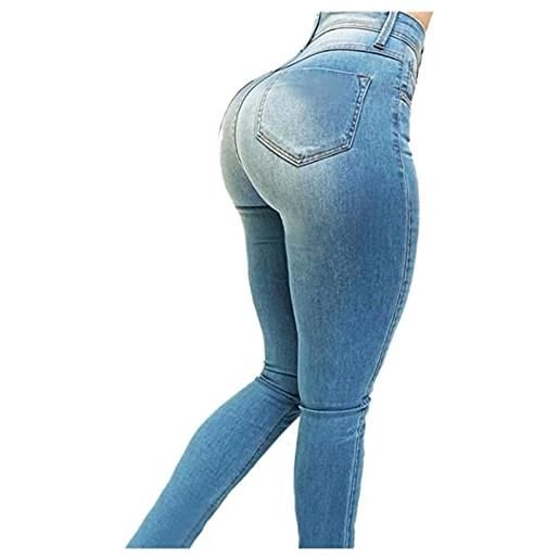 UKKO jeans da donna donne curvy jeans a vita alta lifting sollevamento pantaloni denim stretch stretch semple jeans-dark blue, europe us l