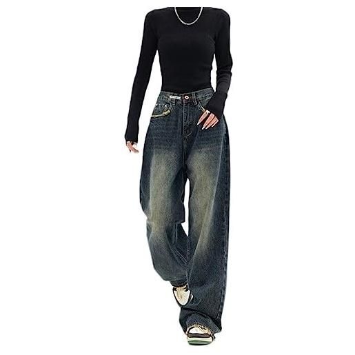 WEITING american fashion streetwear jeans a gamba larga pantaloni in denim da donna pantaloni in denim jeans da donna a vita alta blu vintage y2k