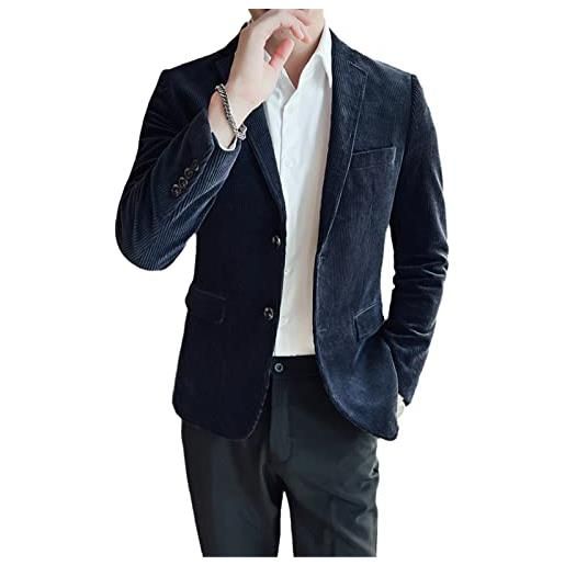 Kelsiop uomini primavera business blazer slim velluto a coste moda smoking plus size, blu navy, xl