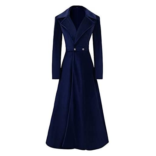 STKOOBQ donne leggere, sottili vintage sottile medievale retro halloween & natale asimmetrico lungo velluto blazer cappotto casual giacche (blu, s)