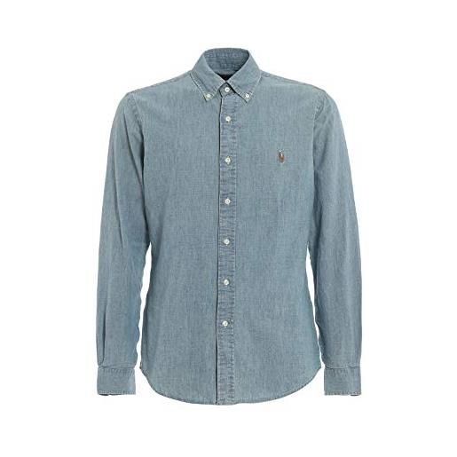 Polo Ralph Lauren slim fit 3bd ppc spt camicia, blu (medium wash a48m1), l uomo