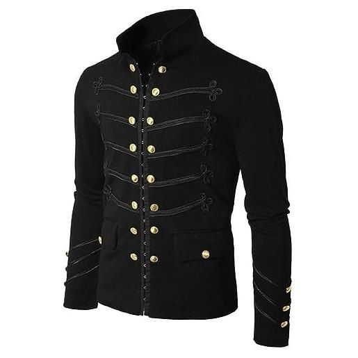 ARESU giacca da parata militare gotica steampunk vintage da uomo tunica slim fit cappotto militare nero rock manica lunga giacca taglie forti da uomo-nero-xxxl