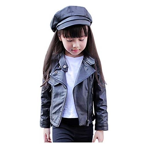 YYOUT giacche per neonati ragazze bambini bambino ragazze ragazze ragazzi manica lunga abbigliamento esterno cappotto di pelle giacca corta vestiti bambino, nero , 2-3 anni