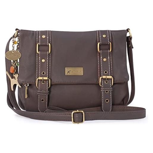 Catwalk Collection Handbags - vera pelle - borse a tracolla/borsa a mano/messenger/borsetta donna - con ciondolo a forma di gatto - abbey - marrone