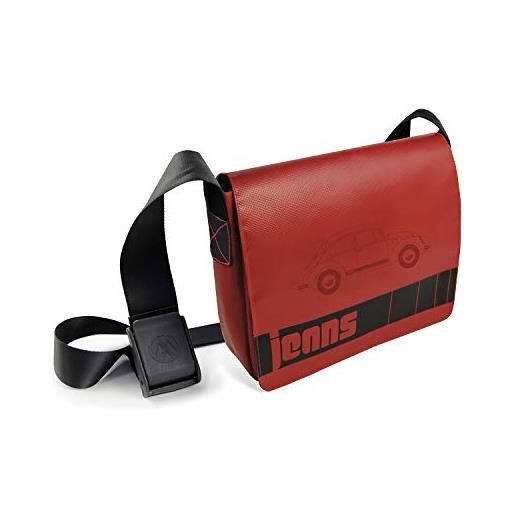 BRISA vw collection volkswagen borsa a tracolla piccola in jeans e telone da camion maggiolino beetle design 28 x 23 x 17 cm (jeans beetle/rosso)