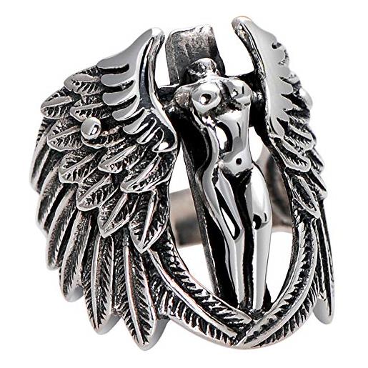 FORFOX anello ali angelo custode in argento sterling 925 vintage per uomo donna taglia 23