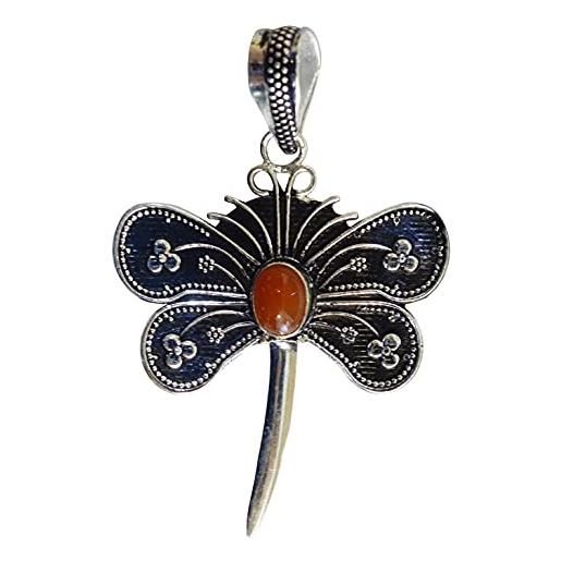 Tibetan Silver ciondolo farfalla con pietra preziosa onice rosso per donna gioielli con ciondolo di design etnico placcato argento 925