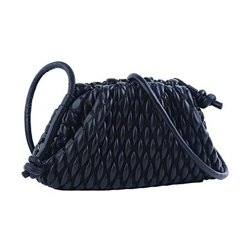 ELDA borsa per ravioli da donna, trapuntata, pochette a forma di nuvola, alla moda, in pelle, fatta a mano, nero, medium