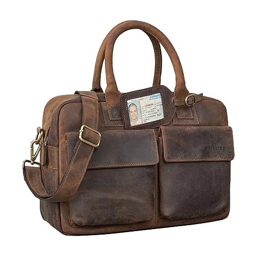 STILORD 'carlo' borsa da ufficio in vera pelle portadocumenti vintage valigetta 24 ore ventiquattrore borsa lavoro cuoio uomo donna, colore: calais - marrone