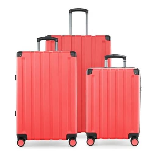 Hauptstadtkoffer q-damm - set di 3 valigie - valigia bagaglio a mano 54 cm, valigia media 68 cm + valigia da viaggio grande 78 cm, guscio rigido abs, tsa, corallo