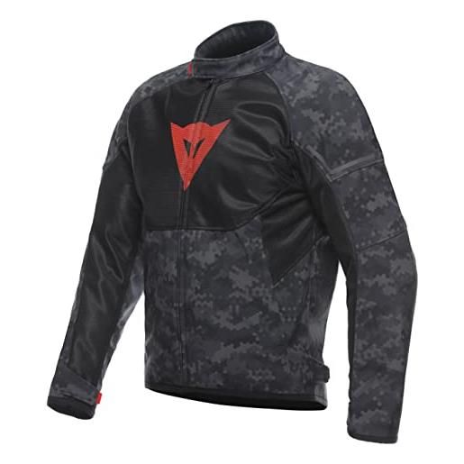 Dainese - ignite air tex jacket, giacca moto estiva, tessuto in mesh, giacca moto da uomo, protezioni morbide, grigio camo/nero/rosso fluo, 62