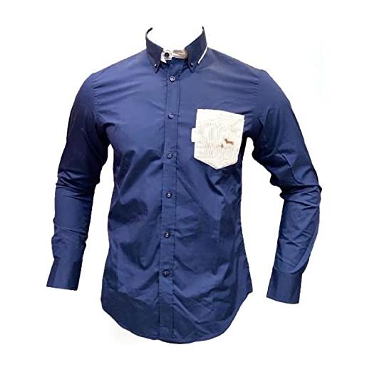 Harmont & Blaine harmont&blaine harmont&blaine camicia blu in cotone con tasca nella parte anteriore e con logo. Chiusura camicia con bottoni, fondo maniche con bottoni. Blu