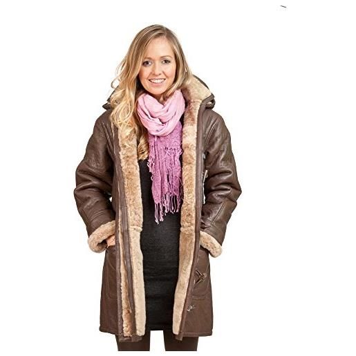 Infinity giacca di pelle di pecora con cappuccio marrone donna con pelliccia di zenzero 4xl