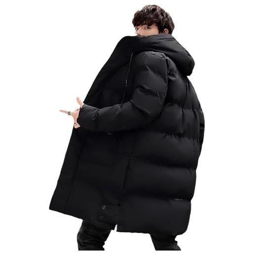 Vagbalena cappotto parker caldo con cappuccio da uomo giacca invernale in pile lungo ispessito piumino invernale da uomo in cotone ispessito (nero, xl)
