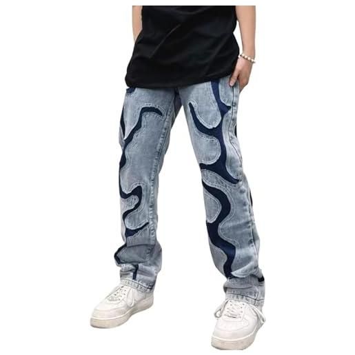 Yokbeer jeans y2k da uomo pantaloni larghi hip-hop vintage pantaloni da jogging in denim con grafica a stella con ragnatela dritta streetwear goth (color: a, size: m)