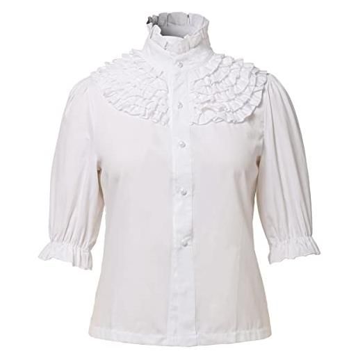 BPURB camicia da donna vittoriana rinascimentale top colletto a mezza manica vintage medievale contadina camicetta, bianco, xxl