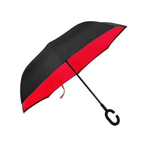 TRADE® doppio strato reverse ombrello invertito anti-vento anti - ultravioletto ombrello pieghevole c tipo scivolare di gomma maneggiare usato per auto usa-rosso