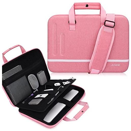 Alfheim 13-14/14,2 pollici borsa rigida per laptop con tracolla custodia protettiva impermeabile per laptop borsa a tracolla per laptop, compatibile con mac. Book pro a2442(rosa)