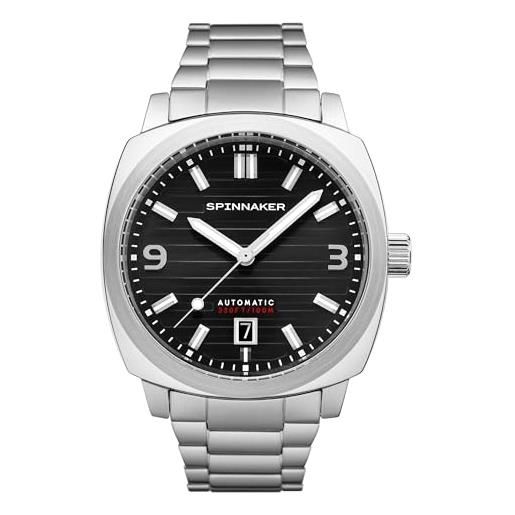 Spinnaker mens 42mm hull automatic noire riviera 3 hands watch with solid stainless steel bracelet sp-5073-33