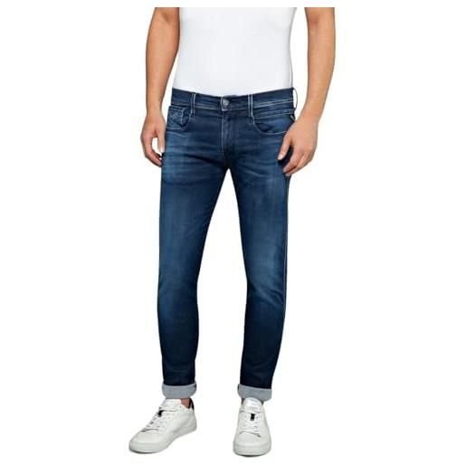 Replay anbass slim-fit hyperflex jeans da uomo con elasticizzato, blu (dark blue 007), w34 x l34
