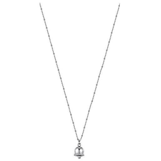 Luca Barra collana da donna collana in acciaio con campanella con cristalli bianchi. Lunghezza: 40 + 5 cm. Lunghezza ciondolo: 15 mm. La referenza è ck1757