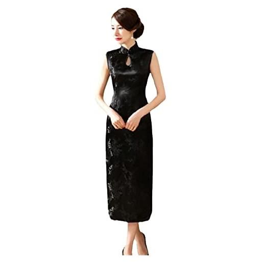 YAROVA vestito da cinese donna -sexy lungo sottile qipao stile cinese raso orientale cheongsam classico abito da sera da sera abbigliamento tradizionale giovane, nero, l