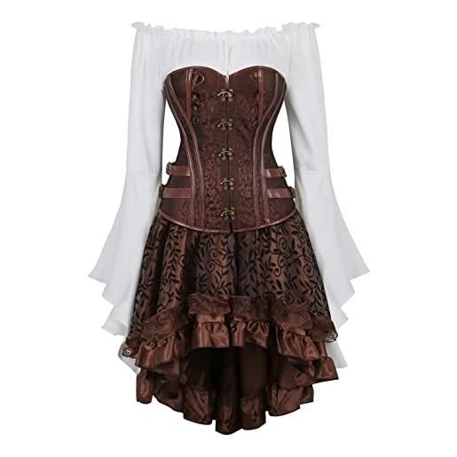 Hengzhifeng corsetto steampunk bustino corpetto costumi carnevale donna pirata (eur 34-36, marrone)