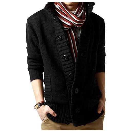 ZhuiKun cardigan uomo - maglione maglia spessa maglioni giacca pullover nero m