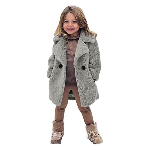 shownicer cappotto di lana ragazze invernale cappotti principessa caldo leggero antivento trench giacche lungo giacca bambina a grigio 110