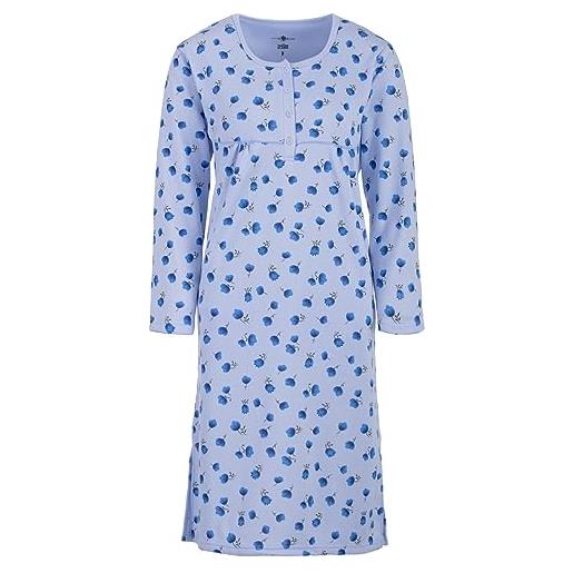 Zeitlos camicia da notte da donna, termica, a maniche lunghe, con bottoni, motivo floreale, blu, m