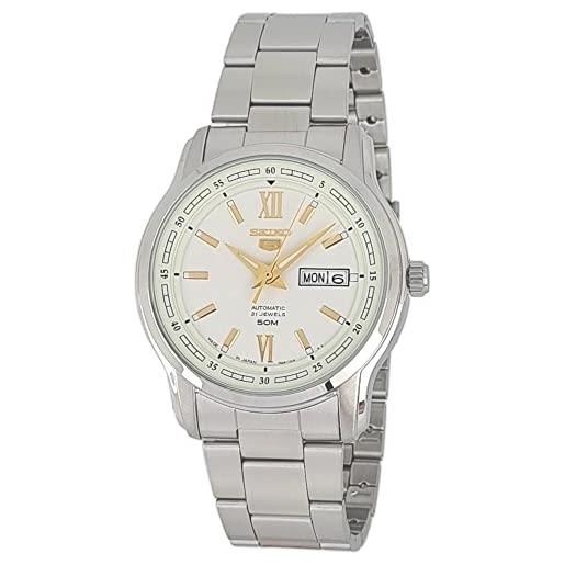 Seiko snkp15k1 - orologio da uomo in acciaio inossidabile argentato con quadrante bianco automatico, 5, bracciale
