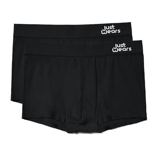 JustWears trunks - pack of 2 | anti chafing no ride up organic underwear for men everyday wear or sports like walking, cycling & running | all black | medium