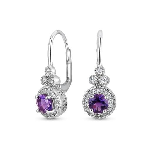 Bling Jewelry orecchini a goccia solitario con cerchio circolare halo ametista viola in stile art deco nuziale classico per donne in argento sterling. 925