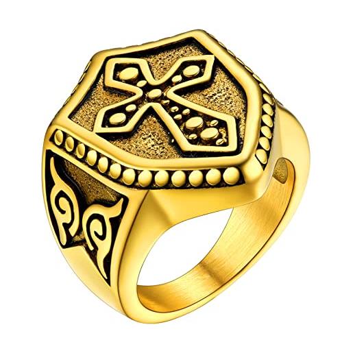 PROSTEEL anelli uomo oro croce scudo anello acciaio uomo anelli uomo con croce scudo 32 con confezione regalo