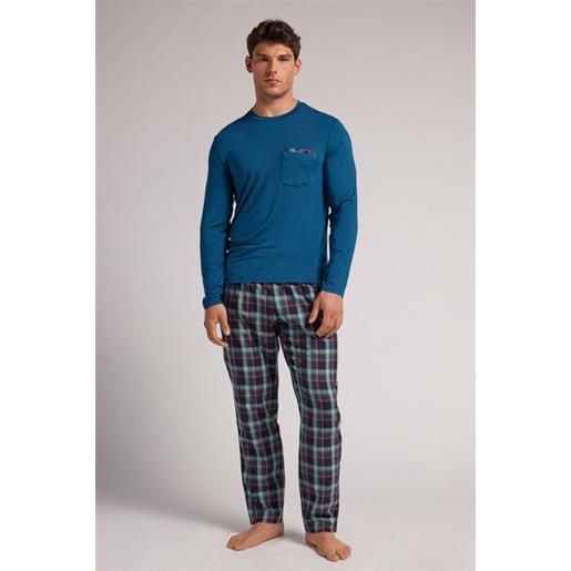 Intimissimi pigiama lungo in micromodal e tela di cotone blu