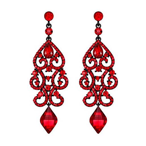 EVER FAITH orecchini rhinestone cristallo matrimonio art deco floreale lampadario orecchini pendenti per donna rosso nero-fondo