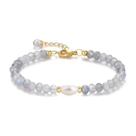 COAI bracciale da donna con cristalli di labradorite sfaccetata e perla di acqua dolce