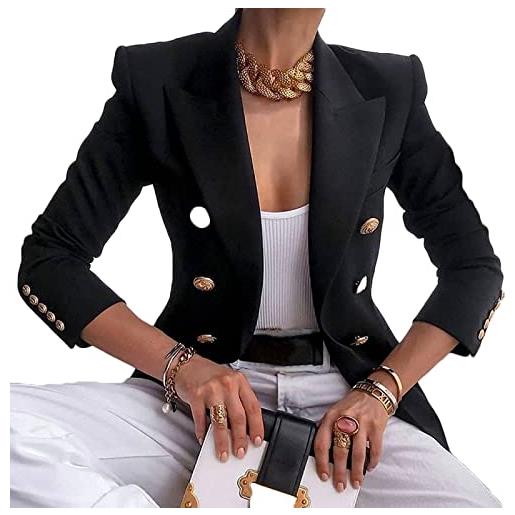 Yokbeer giacca blazer casual da donna con bottoni dorati a maniche lunghe da lavoro blazer da ufficio con risvolto aperto sul davanti (color: schwar, size: xxl)