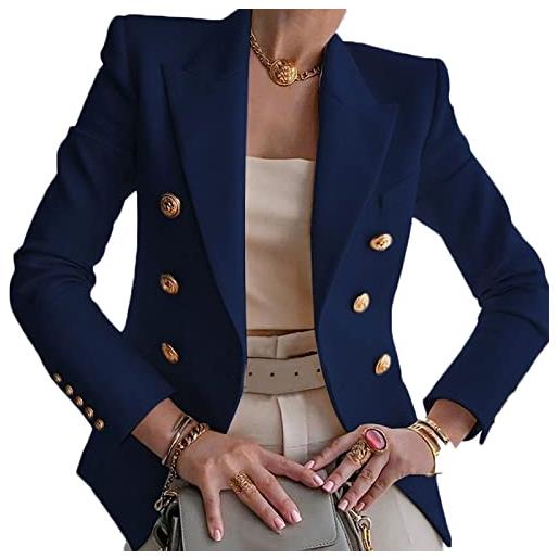 Yokbeer giacca blazer casual da donna con bottoni dorati a maniche lunghe da lavoro blazer da ufficio con risvolto aperto sul davanti (color: navy blue, size: s)