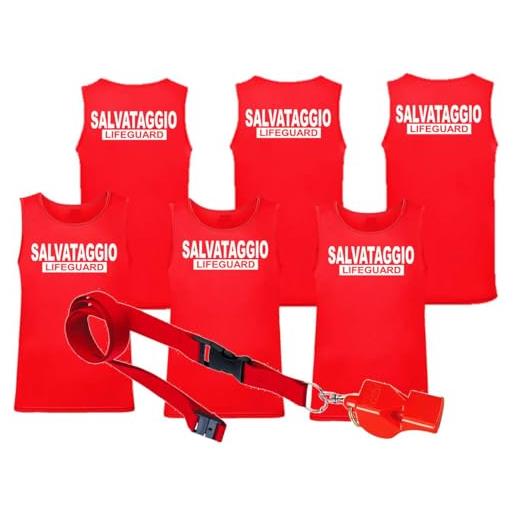 WIXSOO canotta e fischietto salvataggio lifeguard pack da 3 caonottiere rosse da uomo (s)