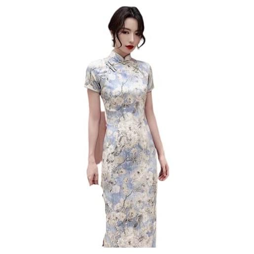 YAROVA vestito da cinese donna -donne estate manica corta qipao cinese tradizionale abito sottile lungo stile cinese vintage cheongsams veste orientale festa abiti da sposa, s