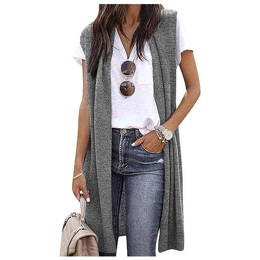 OMZIN donna autunno pianura senza maniche maglione lungo casual aperto anteriore leggero morbido cardigan gilet rosa m