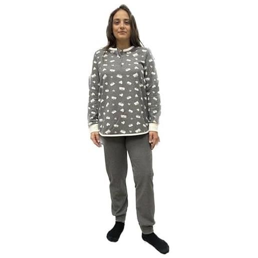 BISBIGLI pigiama donna in cotone felpato punto milano art. 77855-44, grigio