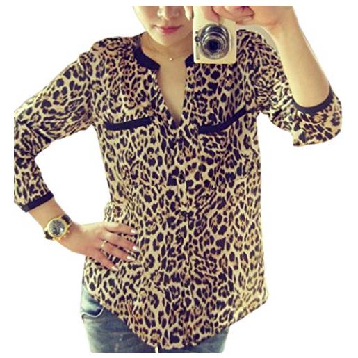 SUMTTER camicia donna leopardata blusa donna elegante camicetta maniche lunghe scollo a v da lavoro e ufficio